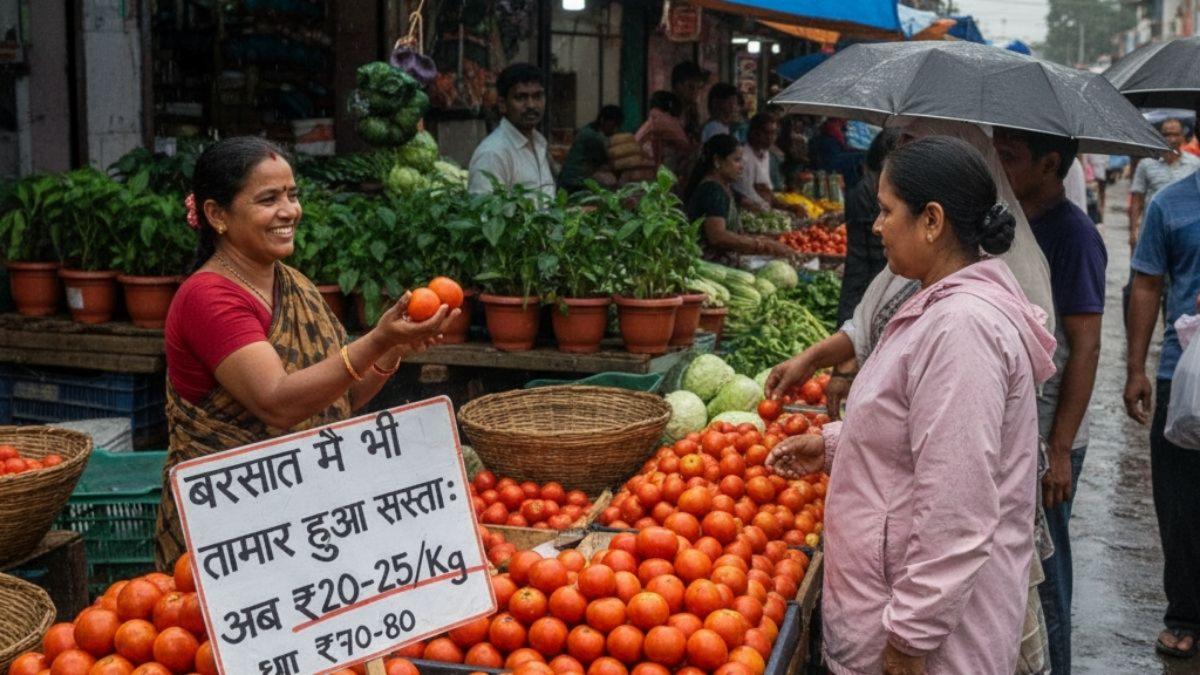 बरसात में भी टमाटर हुआ सस्ता: अब 70-80 के बजाय 20-25 रुपये में मिल रहा!